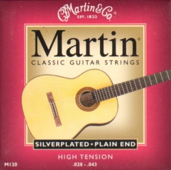 Click here to view larger image Martin M120 Silverplated Plain End High Tension Classical Strings
