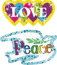 Click here to view larger image Joy, Peace, Love Christian Sparkle Stickers