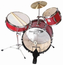Percussion Plus Junior 3 Piece Drum Set with Cymbals - Red