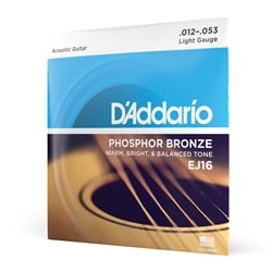 D'Addario EJ16 Phosphor Bronze Light (.012-.053) Acoustic Guitar Strings