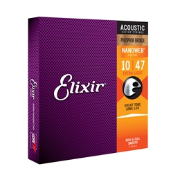 Elixir 16002 Phosphor Bronze Extra Light (.010 - .047) Acoustic Guitar Strings with Nanoweb Coating
