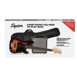 Squier Affinity Series™ Precision Bass® PJ Pack - 3-Color Sunburst Bass with Gig Bag and Rumble 15 Amp