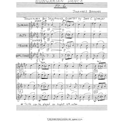 Hungarian Dance No. 6 - Saxophone Quartet (SATB)