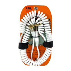 Heller Electric Coil-Connect Cable, 15ft, White, 1/4"" Str/RA Gold