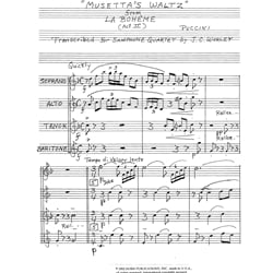 Musetta's Waltz from "La Bohme" - Saxophone Quartet (SATB)