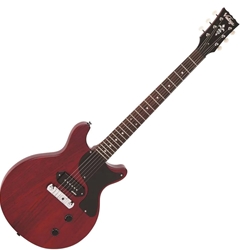 Vintage V130CRS Double-Cut ReIssued Electric Guitar - Satin Cherry