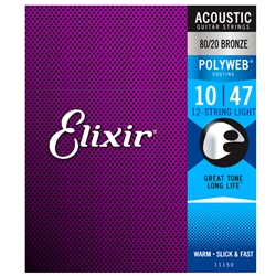 Elixir 11150 80/20 Bronze Light (.010 - .047) 12-String Acoustic Guitar Strings with Polyweb Coating