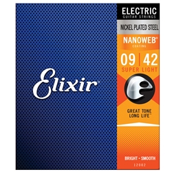 Elixir 12002 Nickel Plated Steel Super Light (.009-.042) Electric Guitar Strings with Nanoweb Coating