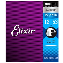 Elixir 11050 80/20 Bronze Light (.012 - .053) Acoustic Guitar Strings with Polyweb Coating