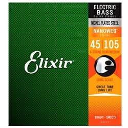 Elixir 14077 Nickel Plated Steel Long Scale Medium (0.45-1.05) Bass Strings with NANOWEB