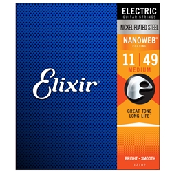 Elixir 12102 Nickel Plated Steel Medium (.011-.049) Electric Guitar Strings with Nanoweb Coating
