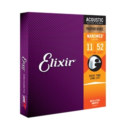 Elixir 16027 Phosphor Bronze Custom Light (.011 - .052) Acoustic Guitar Strings with Nanoweb Coating